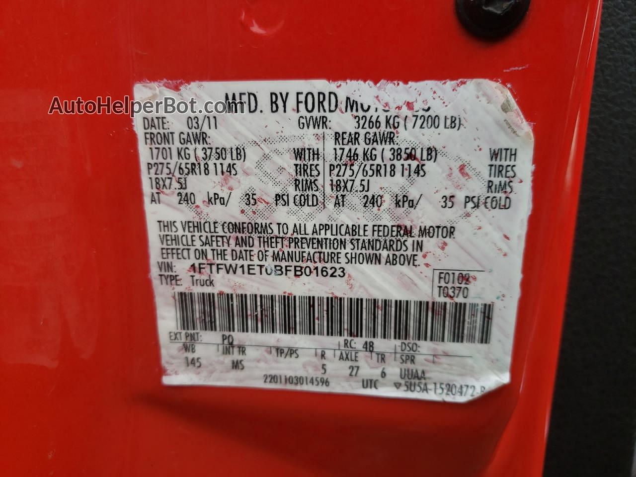 2011 Ford F150 Supercrew Красный vin: 1FTFW1ET0BFB01623