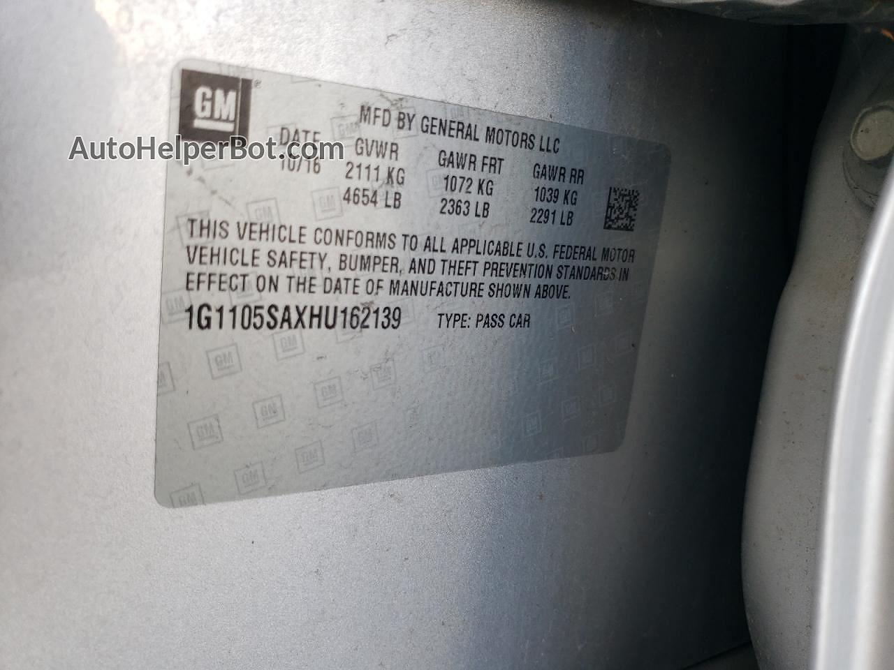 2017 Chevrolet Impala Lt Серебряный vin: 1G1105SAXHU162139