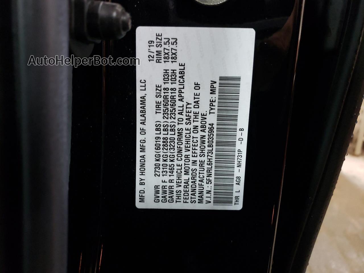 2020 Honda Odyssey Exl Черный vin: 5FNRL6H73LB035964