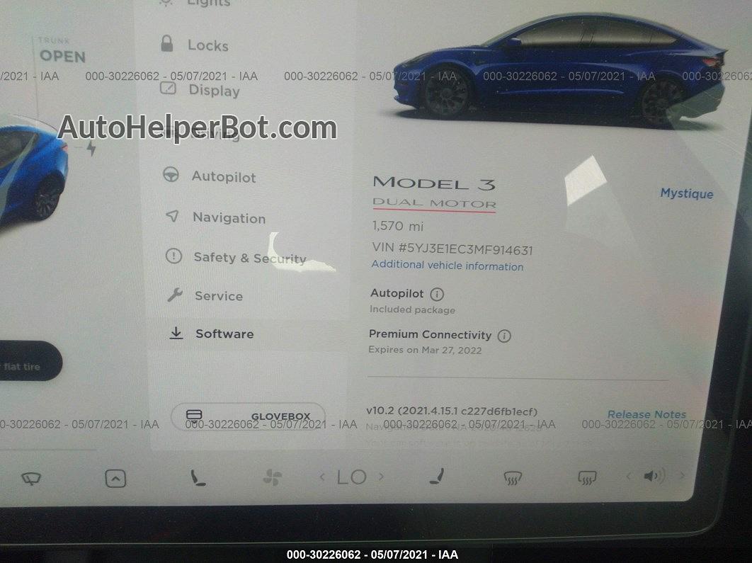 2021 Tesla Model 3 Performance Синий vin: 5YJ3E1EC3MF914631